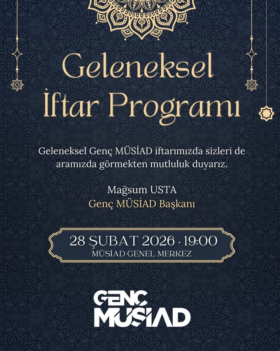 Ramazan’ın bereketini, muhabbetini ve kardeşliğini hep birlikte paylaşacağımız
Geleneksel Genç MÜSİAD iftarımızda sizleri de aramızda görmekten mutluluk duyacağız.

Yurt içi ve yurt dışının dört bir yanındaki şubelerimizle aynı sofrada buluşacağımız bu anlamlı akşamda, birlik ve