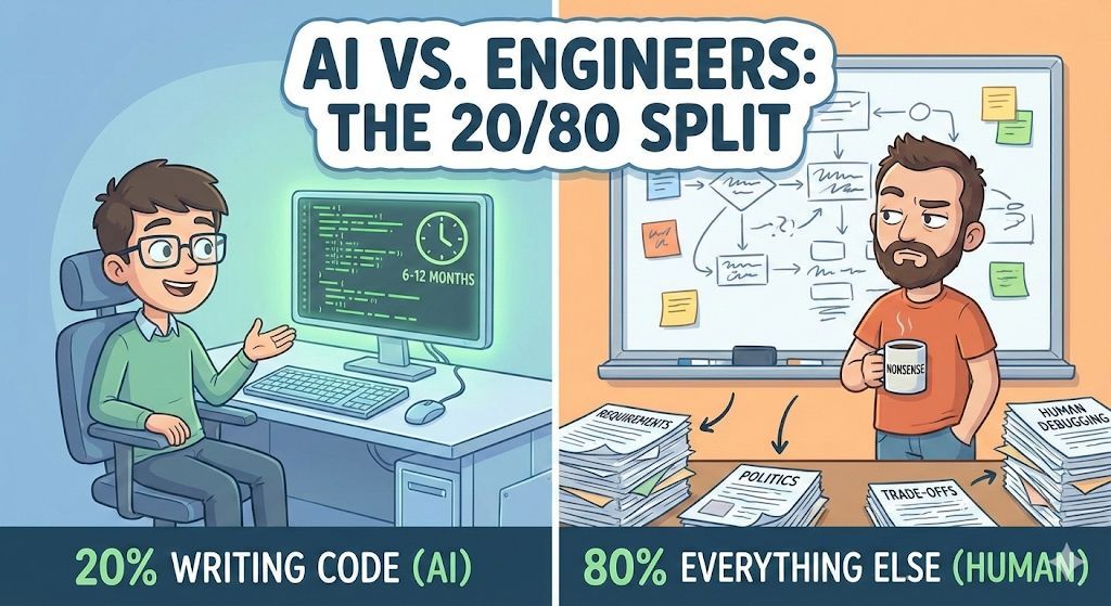 Two of the smartest people in tech are arguing about whether AI will replace software engineers. One says 6-12 months. The other says nonsense. They're both right. And that's the problem.

Dario Amodei recently said AI will be doing "basically everything software engineers do"