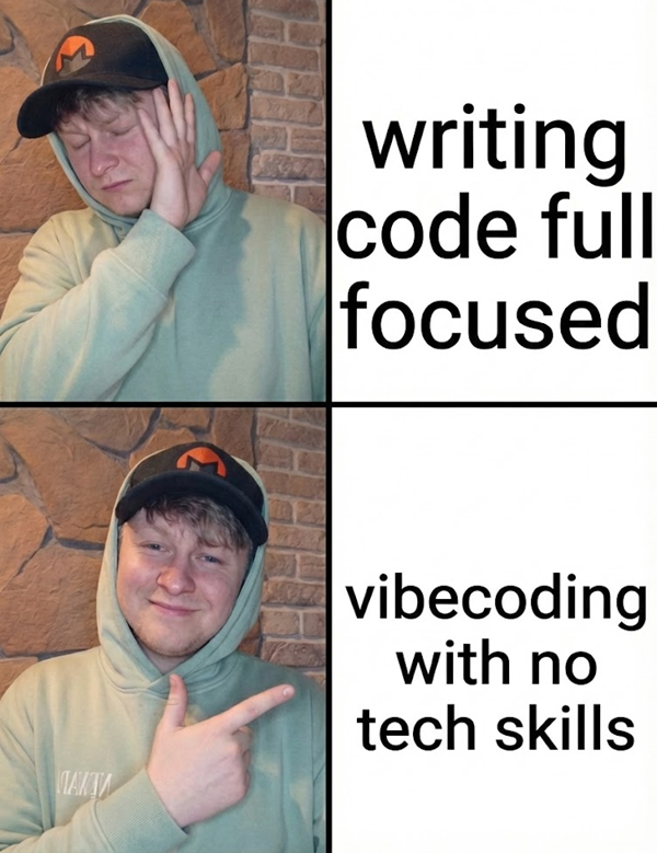 travilabs's tweet photo. writing code full focused
or vibecoding with no tech skills

which one you prefer? https://t.co/5XvdQC1zEI