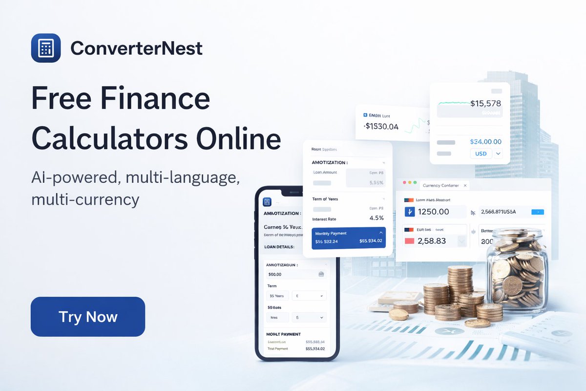 keniwahid's tweet photo. ConverterNest — 100% FREE online calculators for finance, business &amp; everyday math.

AI-powered, 8 languages, multi-currency 🌍💱
Fast, accurate, no sign-up.

Honestly one of the most useful tools I use weekly.

Try it 👉 https://t.co/bDo7XBxi6V https://t.co/JdkORuCz3Y