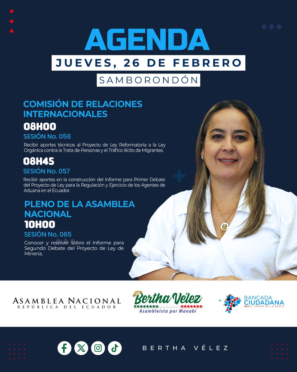 Les comparto la agenda de hoy  jueves 26 de febrero .

#AsambleaNacional #Ecuador #Manabí #OrgullosamenteManabit