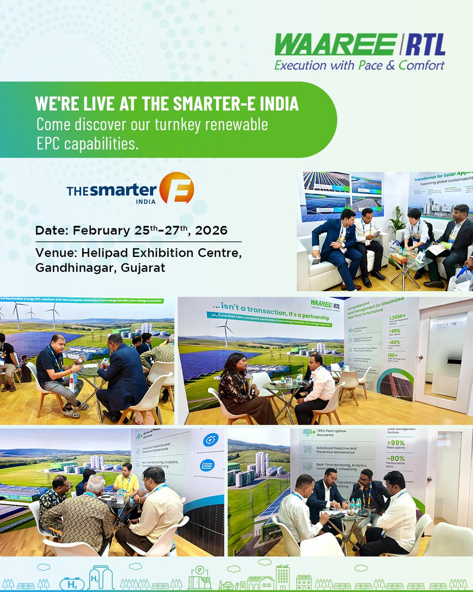 waaree_rtl's tweet photo. Waaree RTL showcasing our end-to-end EPC capabilities at Helipad Exhibition Centre, Gandhinagar – Feb 25–27, 2026.

Visit our booth to explore turnkey renewable solutions—from planning and engineering to commissioning, operations, and maintenance— along with BESS. https://t.co/b1zXimyb77