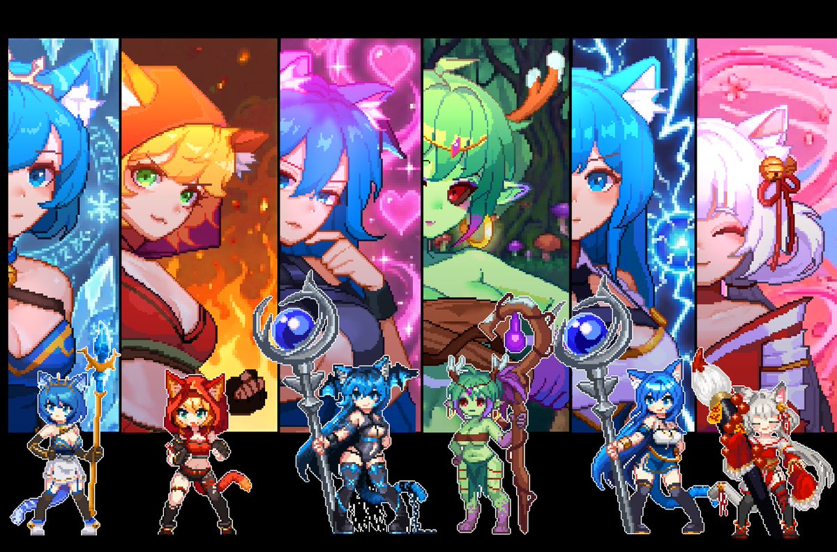 キャットガール・サバイバー2』 主人公たちの イラスト & ピクセル