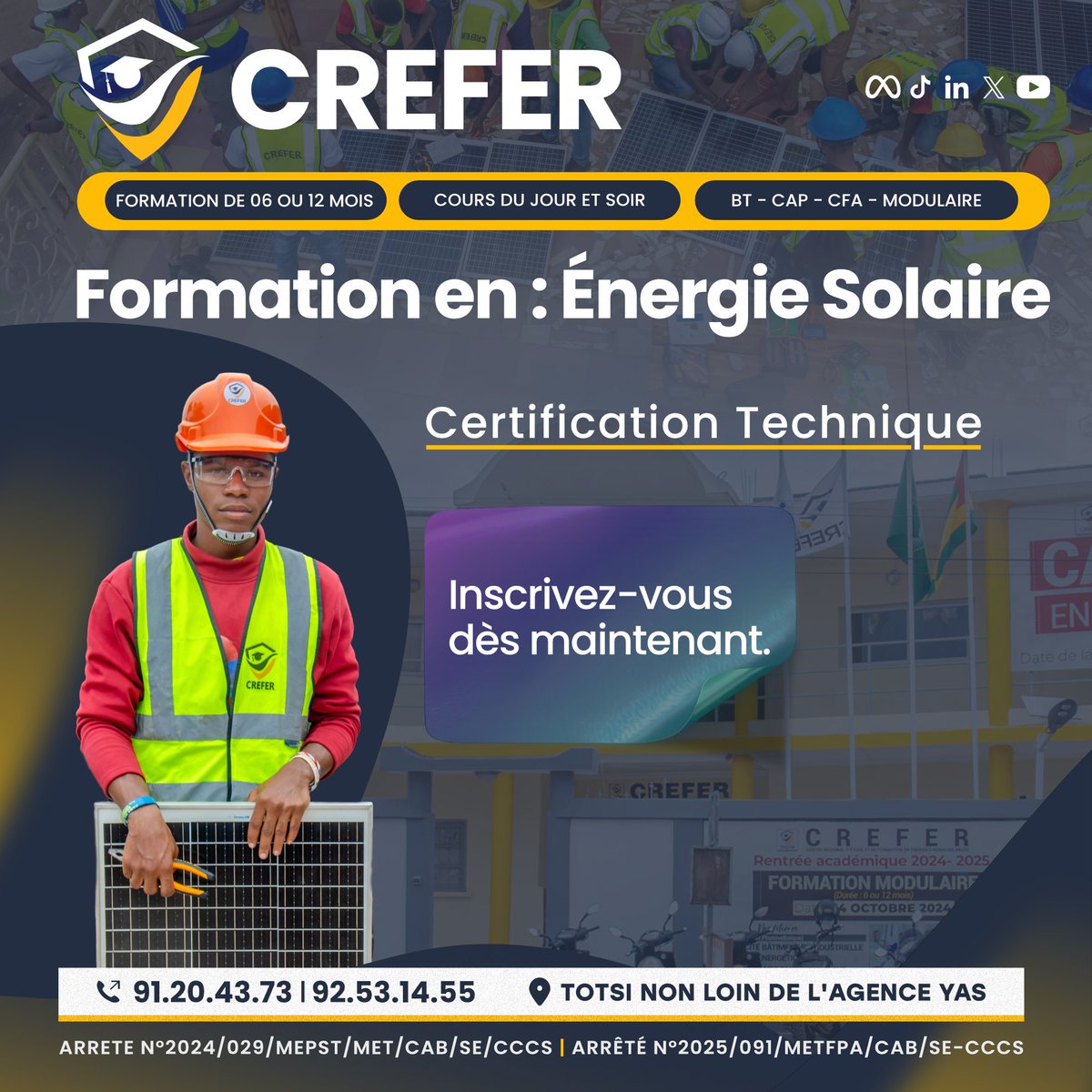 Vous souhaitez booster votre carrière dans un secteur en pleine expansion ? Rejoignez nos formations certifiantes en Énergie Solaire et passez de la théorie à la pratique.
crefer.tech