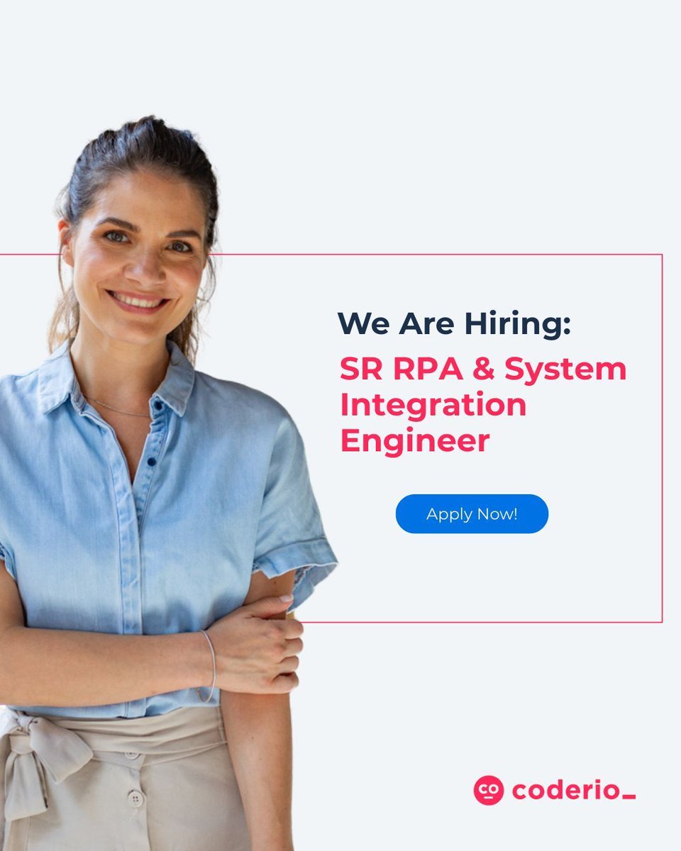 coderio_'s tweet photo. #WeAreHiring π₯
Weβre looking for a Sr. RPA & System Integration Engineer to build automation solutions that connect systems and optimize business processes.
π» 100% remote
π° Salary in USD
π© Send your CV to talent@coderio.com
#Coderio #remote https://t.co/bxT8aWpr24