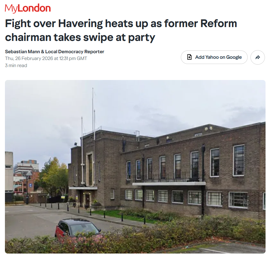 🚨ANOTHER REFORM BRANCH CHAIR DEFECTS TO RESTORE BRITAIN - TAKES SWIPE AT REFORM

Phillip Hyde says: "The Reform council will continue to ignore deplorable health outcomes and growing social and economic problems"

Reform will not save us
Restore Britain will