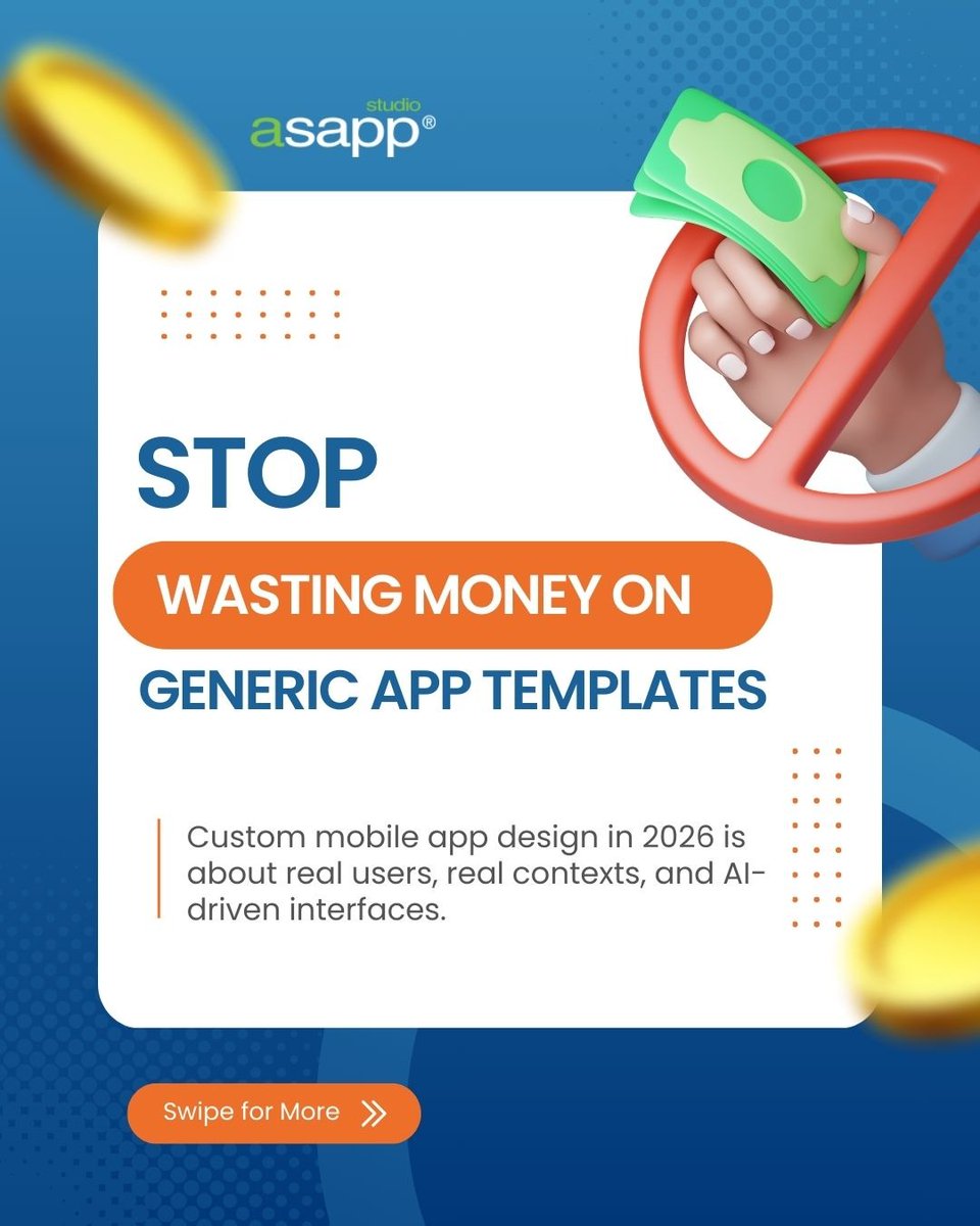 AsappStudio's tweet photo. Stop settling for templates. Build apps that adapt, engage, and delight users. 
Learn more: 🔗 [ https://t.co/UtenCh2tZl ]”  

#CustomAppDesign #MobileAppDesign #AdaptiveUI #AINativeInterfaces #GestureDesign #MicroAnimations #UX2026 #BespokeAppDesign #asappstudio https://t.co/Y4SdYE4zvq