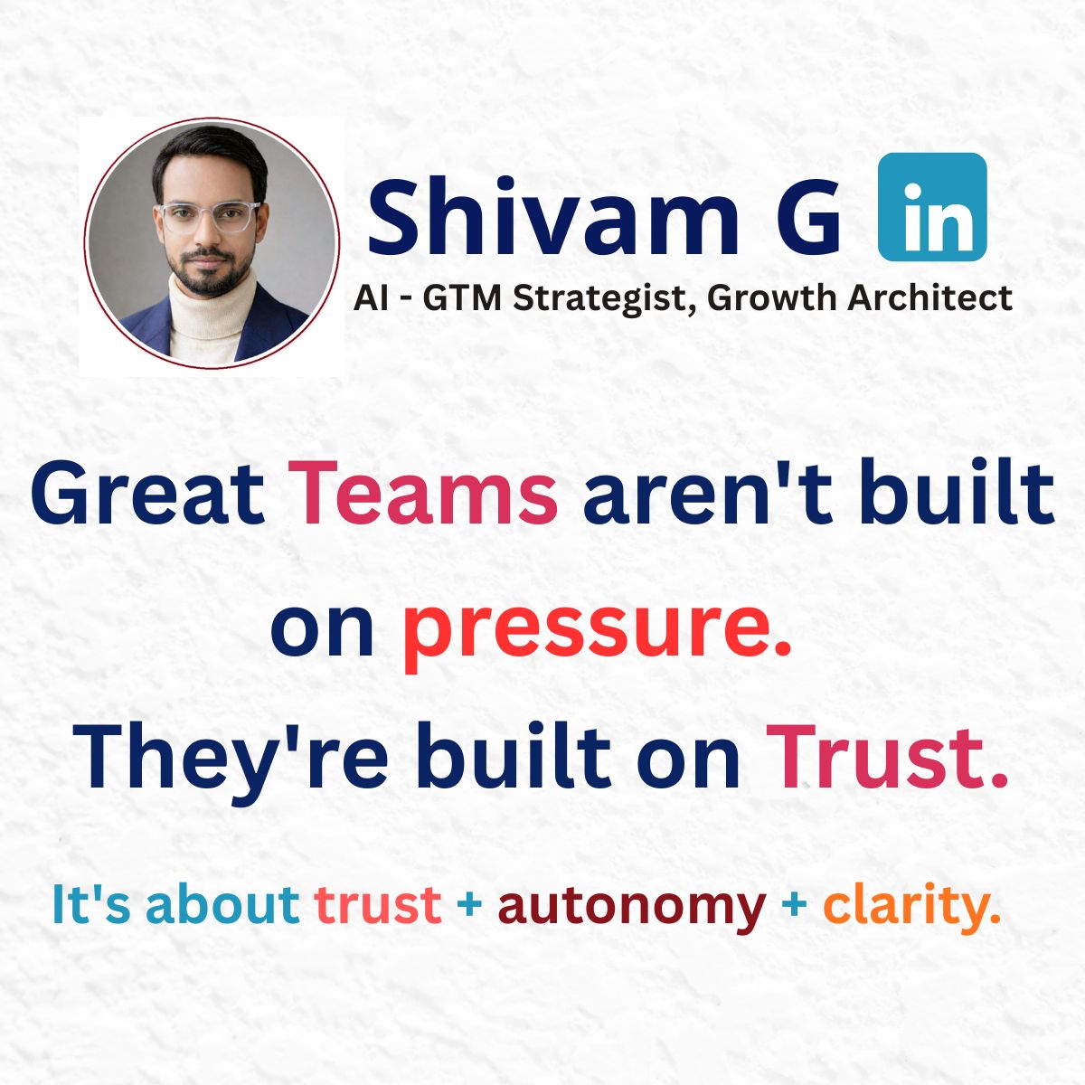 shivamsfg's tweet photo. Your best people don't leave for more money.
They leave when they feel like cogs in a machine.
Culture isn't ping pong tables.
It's trust, autonomy, and the courage to say "we got this wrong" without fear.
#Leadership #CorporateCulture #B2BLeadership #TeamManagement #SalesLeadership #GTM #EnterpriseB2B