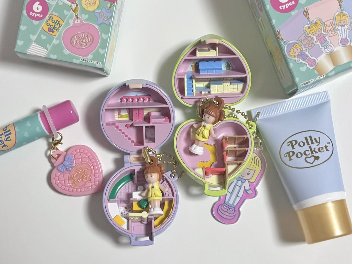 Polly Pocket ハンドクリーム 4個セット リップクリーム1個 ポーリーポケット シークレット6種類 マスコット付きリップクリーム