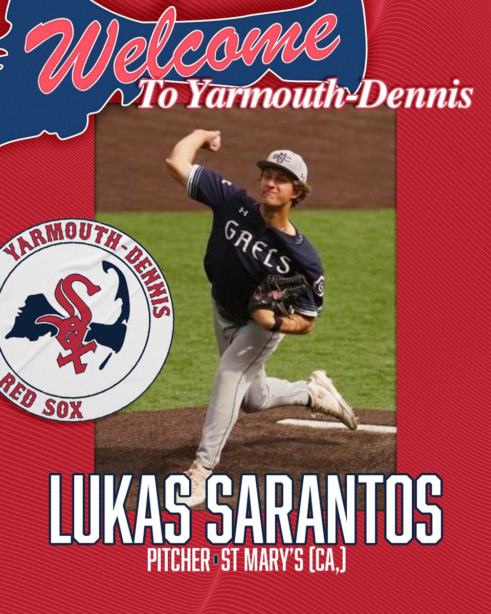 YD_RedSox's tweet photo. Y-D is excited to welcome Lukas Sarantos, a RHP from St. Mary's College of Cal. for the 2026 season. Sarantos put up solid numbers as a freshman last season, pitching in 16 games with a 3-1 record. He earned WCC All-Frosh Team honors and posted a 6.1 IP, 6 K outing v LMU on 4/25. https://t.co/7wq90lCoYO