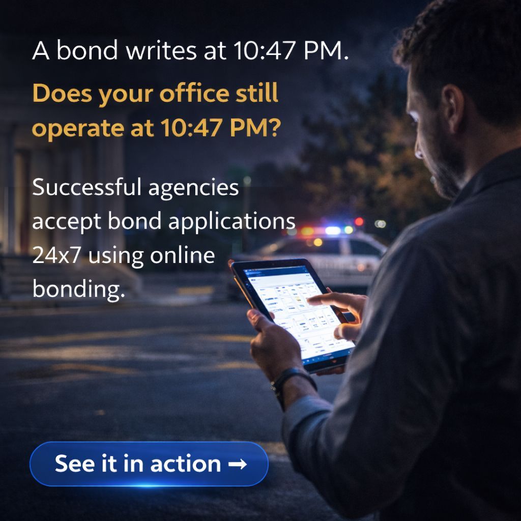 Captira's tweet photo. Bonds do not wait for office hours. Accept applications 24x7. 

See it in action at https://t.co/FVF7EWdBAG 

#OnlineBonding #BailTech #24x7Operations #ModernAgency https://t.co/Z4vgewUoGB