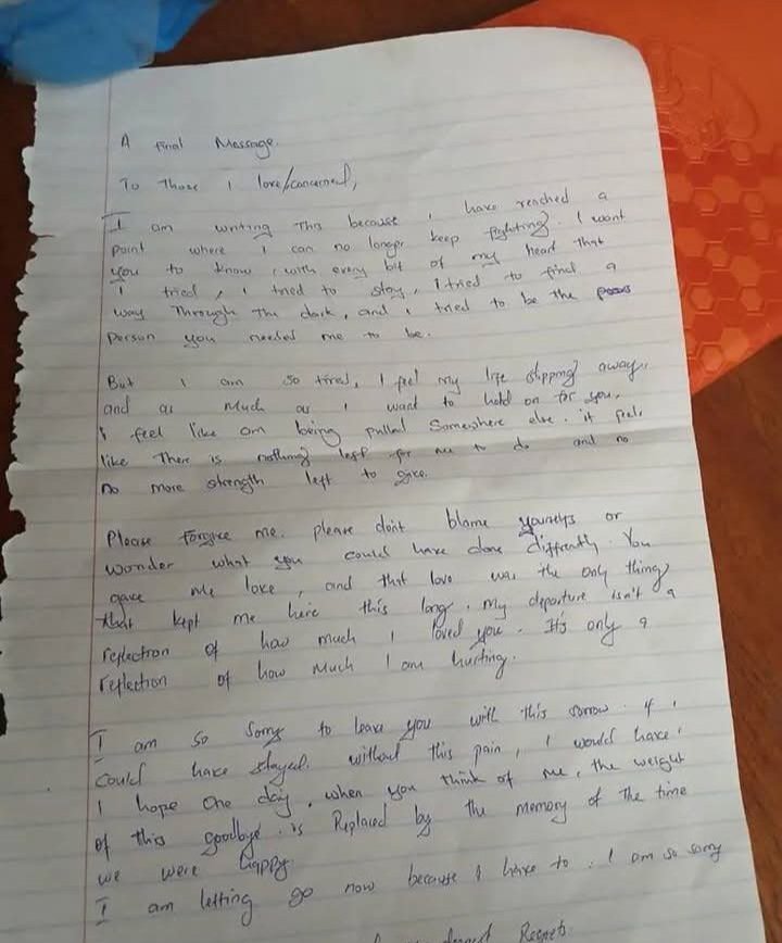 Victor15546231's tweet photo. A Moi University Comrade left behind this note before ajipeleke Sayun'. This is why I keep insisting Mental Health should be compulsory in Universities, colleges and other higher learning institutions. Comrades are struggling https://t.co/AphAYcHPXV
