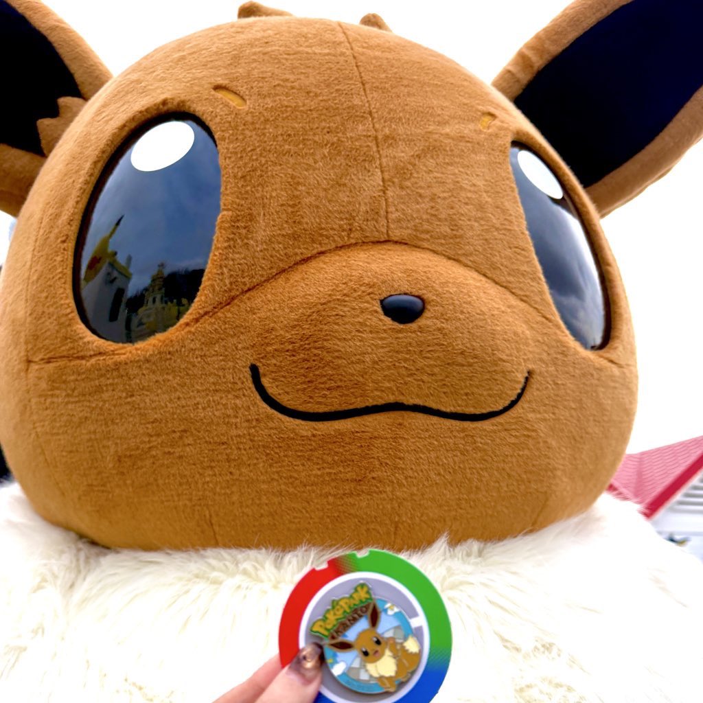ポケパークで買ったピンバッジ開封してたら目の前を野生のイーブイが