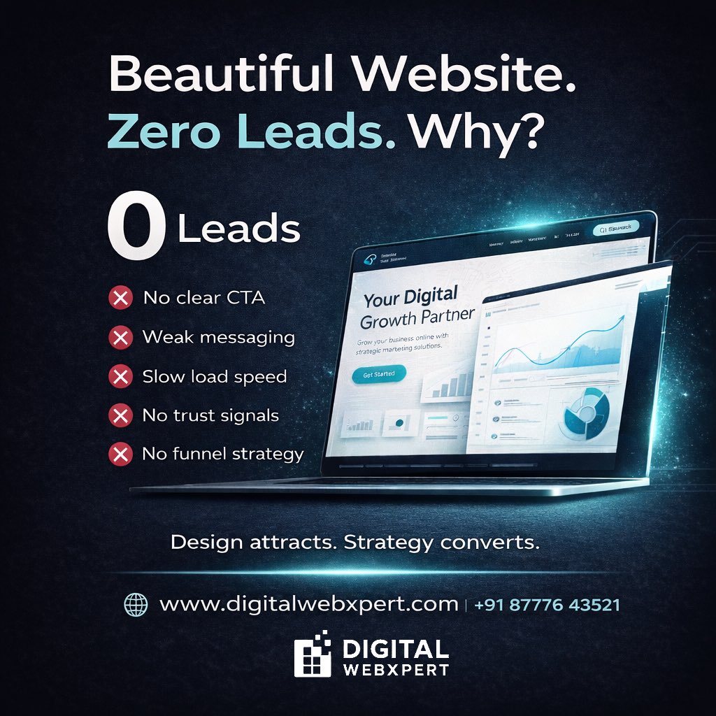 DigitalwebXpert's tweet photo. Beautiful website.
Zero leads.

The problem? No strategy.

❌ No CTA
❌ Weak messaging
❌ No funnel

Design attracts. Strategy converts.

📞 +91 8777643521
🌐 https://t.co/GnXSGBjRnQ

#WebsiteDesign #Conversion #DigitalMarketing #LeadGeneration https://t.co/RuuFyeQPoz