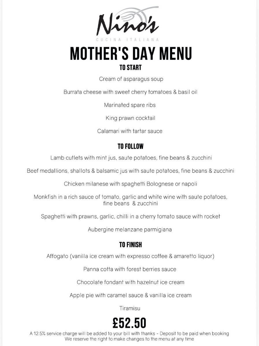 NinosSWoodford's tweet photo. Call to book for Mother’s Day ❤️ 020 8989 6192 #mothersday #ninossouthwoodford https://t.co/MS16AFR0fO
