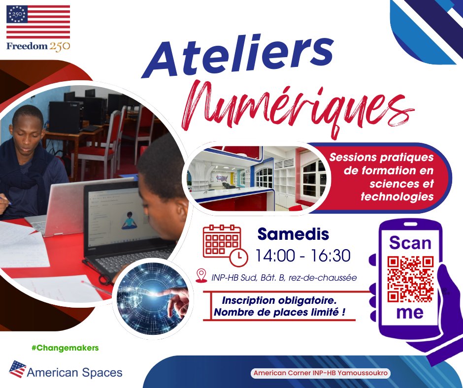 AmCorner_INPHB's tweet photo. 🌍✨ Ateliers Numériques – Club STEM
💡Tu rêves de transformer tes idées en projets concrets ?
Rejoins l’équipe du Club STEM pour booster tes compétences en sciences et technologies.
➡️https://t.co/6zATpA1GW6
@AmericanSpaces #Freedom250 #civusa 🇨🇮🫶🇺🇸 https://t.co/Pe2UDcMheJ