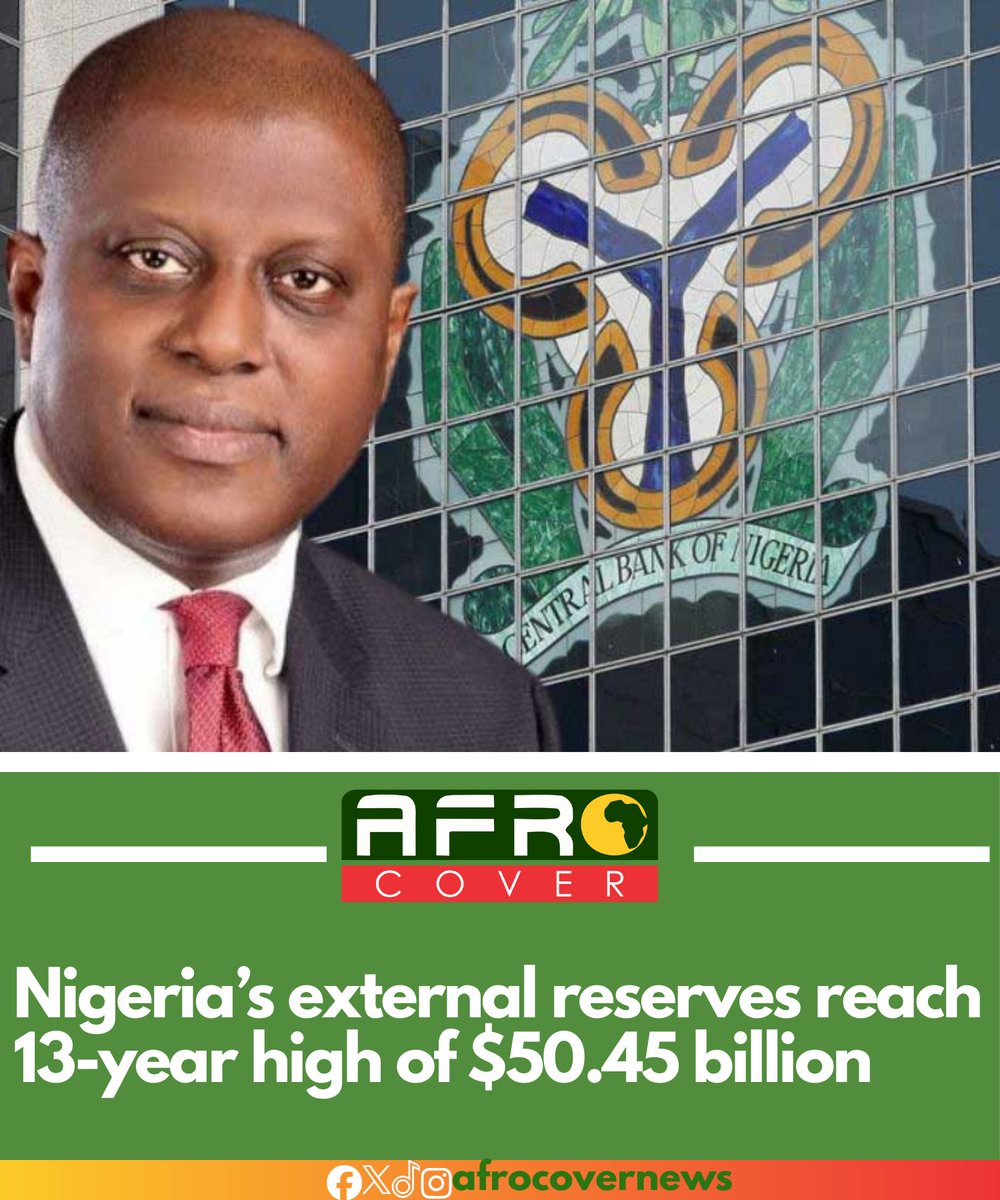 Nigeria’s gross foreign reserves reached $50.45 billion in mid-February to mark its highest level in 13 years.

Read more below 👇 
afrocover.com/nigerias-exter…