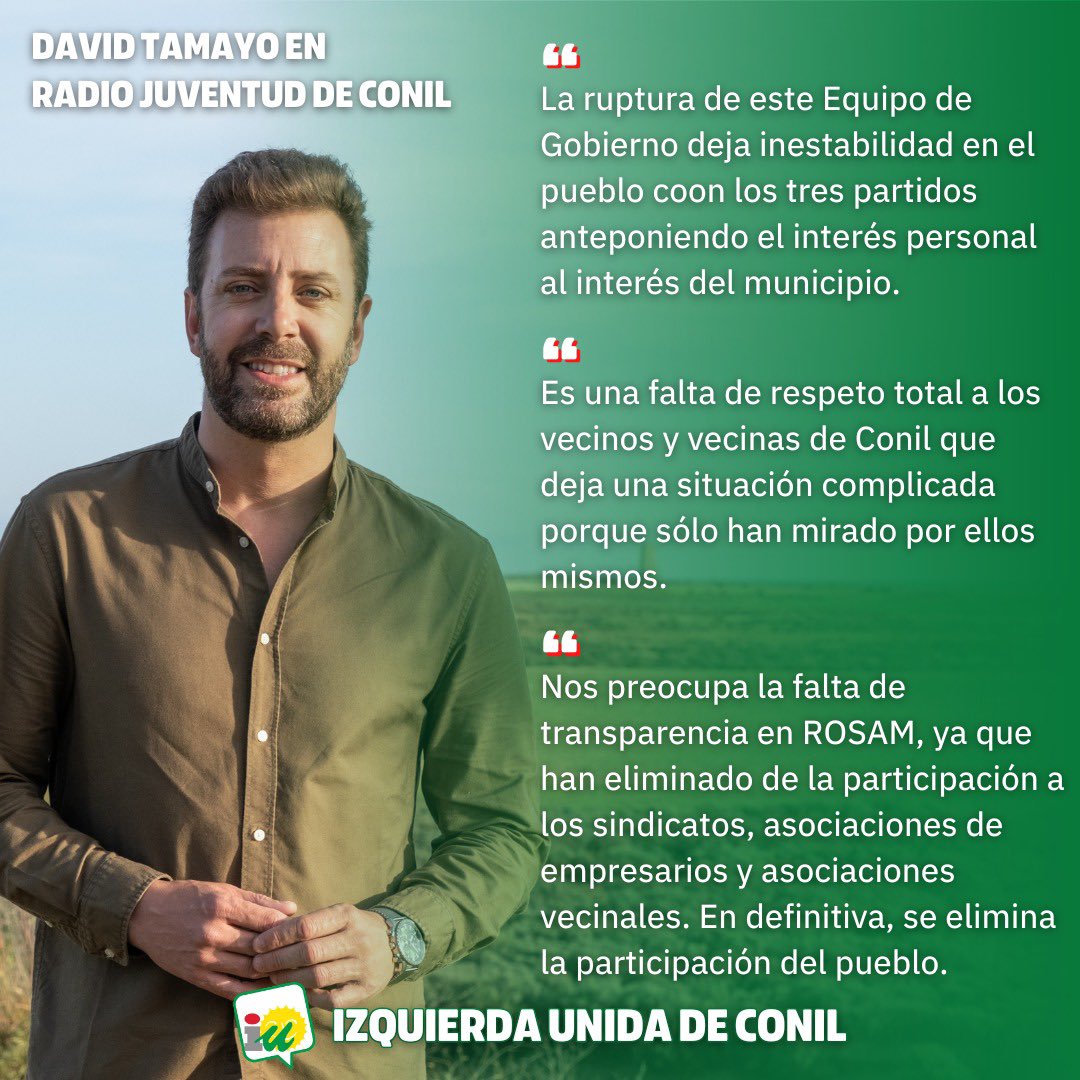 IUConil's tweet photo. 🔻INTERVENCIÓN RJC
David Tamayo | 26/02/2026

❌RUPTURA EN EL EQUIPO DE GOBIERNO
💬ROSAM
⚓️BOCANA PUERTO PESQUERO
📝MOCIÓN IU SECTOR PESQUERO
🚜MOCIÓN IU DEFENSA AGRICULTURA

Escucha la intervención completa aquí: 🎙 https://t.co/OXwmqiPNOp https://t.co/q9jk8RnO3v