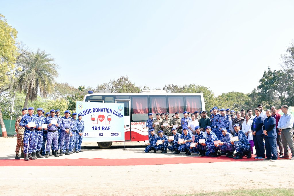 194RAF's tweet photo. #194 RAF in collaboration with Maharaja Agrasen Hospital, Narela and Regional Blood Bank Pitampura (Rotary Club) organized Blood Donation and  health check-up camp at unit premises, Bawana , promoting preventive healthcare, saving lives, and strengthening humanitarian outreach. https://t.co/pc8IXKoQj1