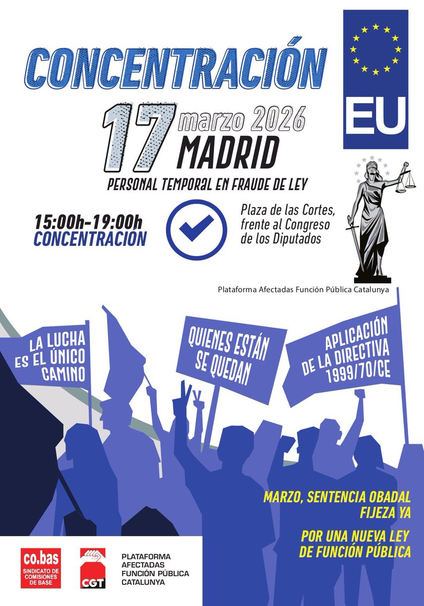 ¡VOLVEMOS AL CONGRESO! ¡ES AHORA O NUNCA!
Con la sentencia Obadal en la mano, necesitamos presionar al Gobierno para que legisle YA

MARTES 17 DE MARZO, 15:00-19:00
ALLÍ NOS VEMOS PARA DEFENDER LO QUE ES DE JUSTICIA. ¡FIJEZA YA!

#FijezaYa #NoSomosPlazasSomosPersonas