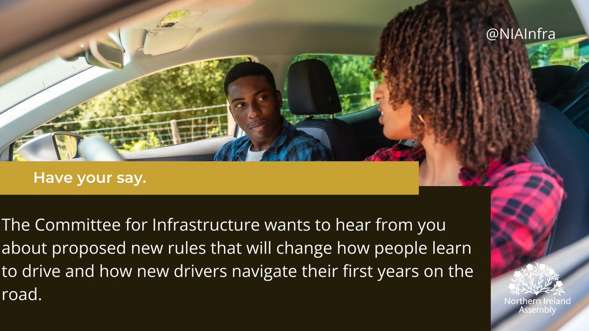 NIAInfra's tweet photo. 📢 WE WANT TO HEAR FROM YOU

The Committee for Infrastructure is seeking your views on new proposals for Graduated Driver Licensing in Northern Ireland. 🚗🏍️

Have your say: https://t.co/tv2NvwSaPM 

#NIAssembly https://t.co/3Kk8CojO3P