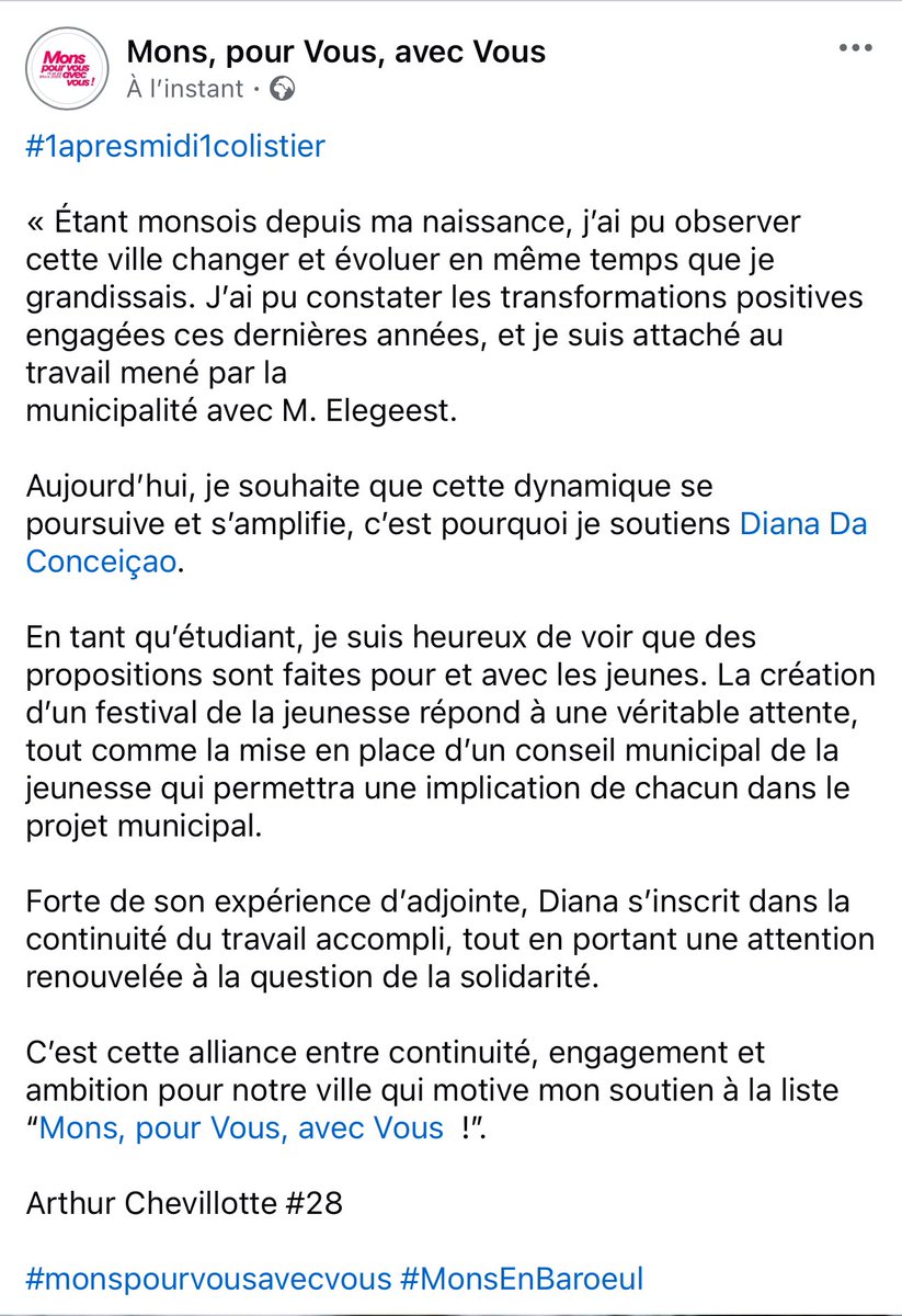 Monspourvous's tweet photo. #1apresmidi1colistier - Arthur Chevillotte #28 #monspourvousavecvous #MonsEnBaroeul https://t.co/pJiEDrldxf