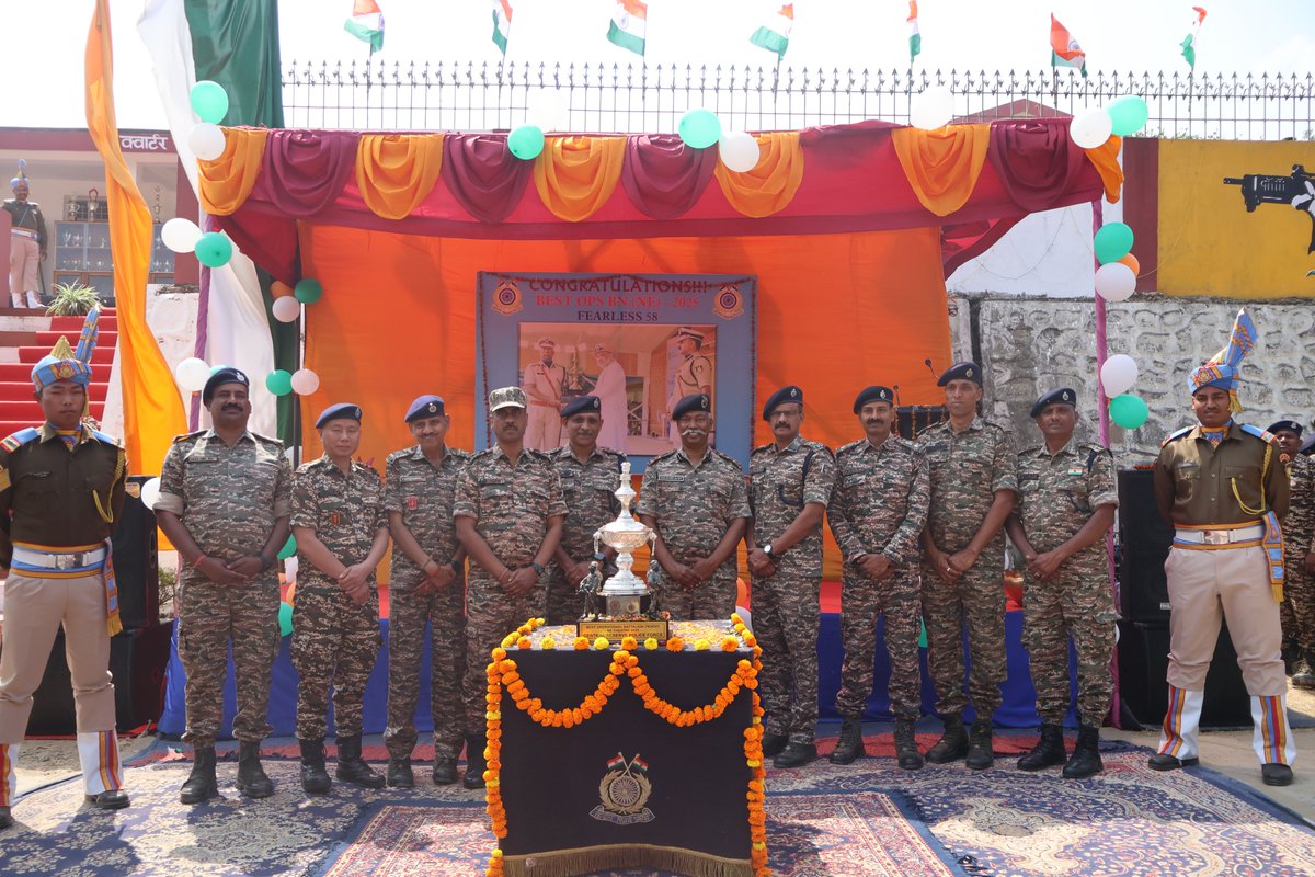 Commandant58Bn's tweet photo. Following the prestigious recognition as the Best Ops BN of NE, the troops celebrated this historic honor with unmatched zeal. The coveted trophy was paraded with pride on a beautifully decorated vehicle, serving as a powerful symbol of the battalion’s valor and enduring legacy. https://t.co/QTrTNItNbR