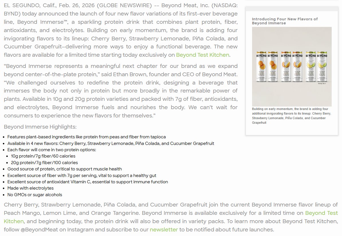 $BYND Beyond Meat® Expands New Line of Protein Drinks with Four Additional Flavors