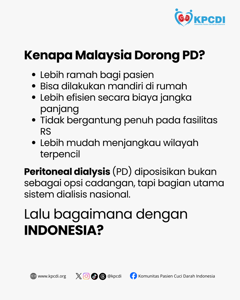 kpcdi's tweet image. Malaysia berani memperkuat PD-First. 
Malaysia memperkuat kebijakan PD-First dengan anggaran dan target jelas. 

Indonesia bagaimana?

#PDFirst #CAPD