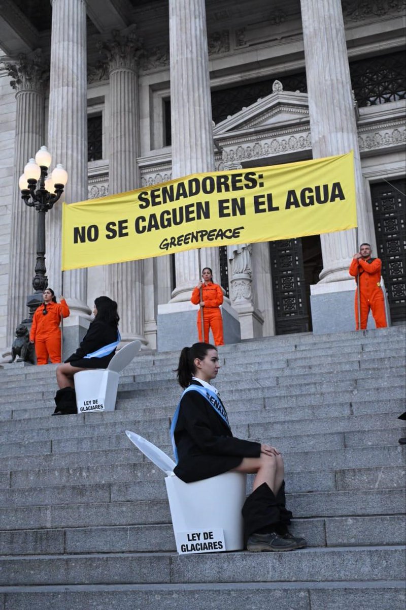 LA FOTO DE LOS ACTIVISTAS DE GREENPEACE CONTRA LA MODIFICACIÓN DE LA LEY DE GLACIARES 

Los activistas de Greenpeace que fueron reprimidos y desalojados de las escalinatas del Congreso en medio de la protesta contra la ley de glaciares, que busca modificar la sancionada en 2010,
