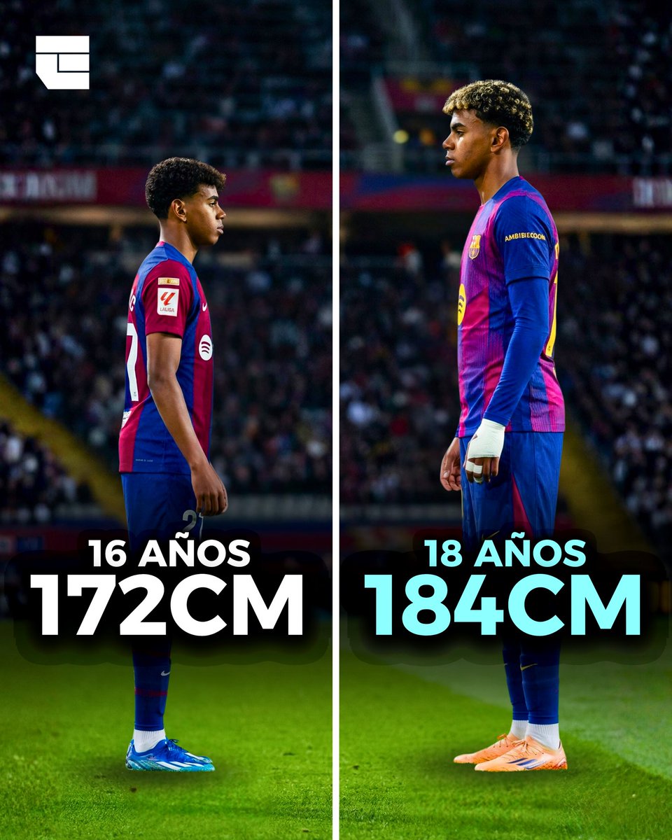 🤯⏫ Lamine Yamal ha crecido ¡12 CENTÍMETROS! desde que debutó en 2023

👉 Si sigue a este ritmo, medirá 10e24cm cuando cumpla los 38 años