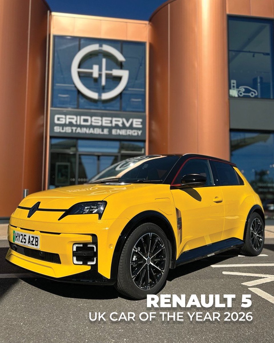 GRIDSERVE_HQ's tweet photo. It’s retro, it’s affordable, it’s got a certain... je ne sais quois, it’s the Renault 5 E-Tech and it’s just been crowned UK Car of the Year 2026 (COTY).🏆 

Find out more about this plucky French car in our latest blog. 👇 
https://t.co/zJefH6OqWT https://t.co/2DHryLs6fJ