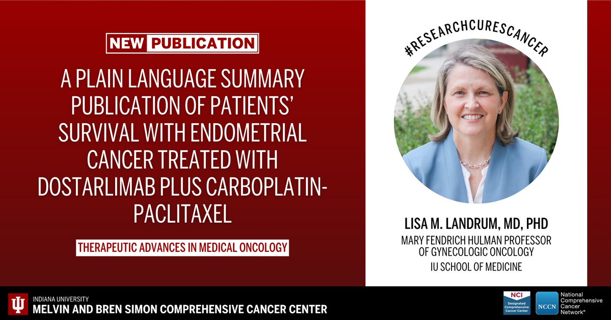 IUCancerCenter's tweet image. Gain valuable insights from a new article published in Therapeutic Advances in Medical Oncology by the cancer center’s Lisa M. Landrum, MD, PhD, and colleagues. Learn more: ow.ly/VkLm50XIxbN. #ResearchCuresCancer #NCIcomprehensive @TAMedOncol