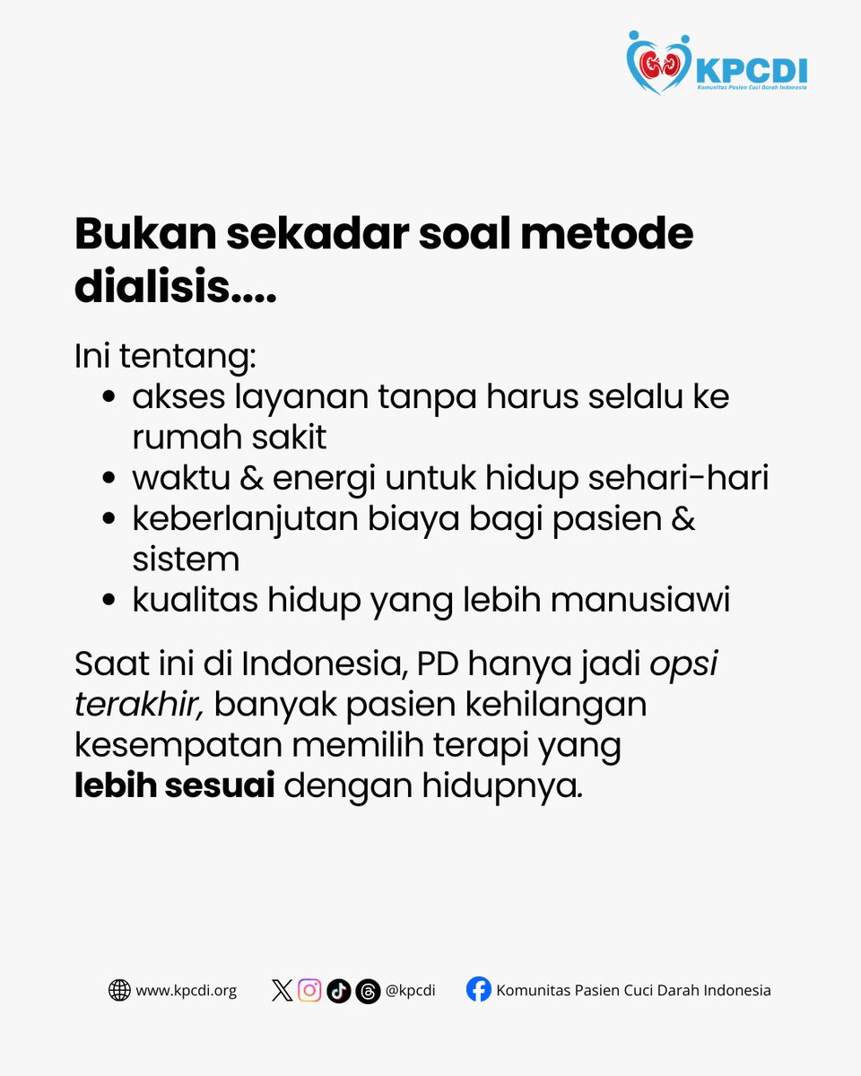 kpcdi's tweet image. Indonesia? Masih terlalu bergantung pada HD.
Indonesia sebenarnya sudah menanggung PD melalui BPJS, namun implementasinya masih sangat terbatas dan sistem masih berfokus pada HD.

#PDFirst #CAPD
