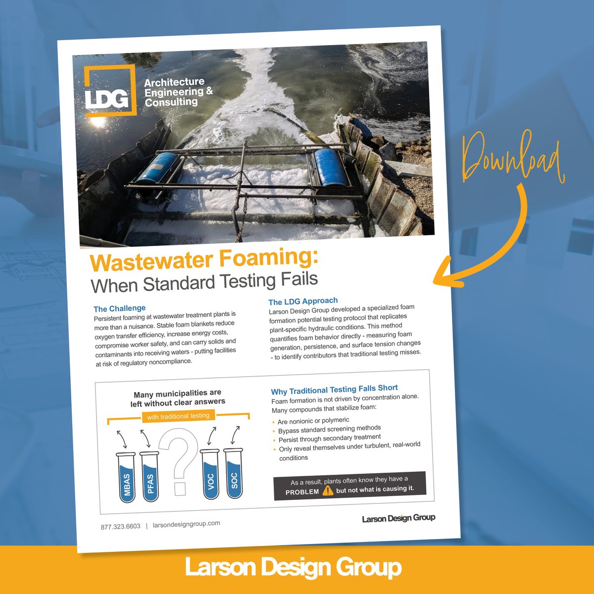 Persistent foaming at wastewater treatment plants is more than a nuisance. It can reduce oxygen transfer efficiency, increase energy costs, compromise worker safety, and put facilities at risk of noncompliance.

Download our collateral: larsondesigngroup.com/wp-content/upl…