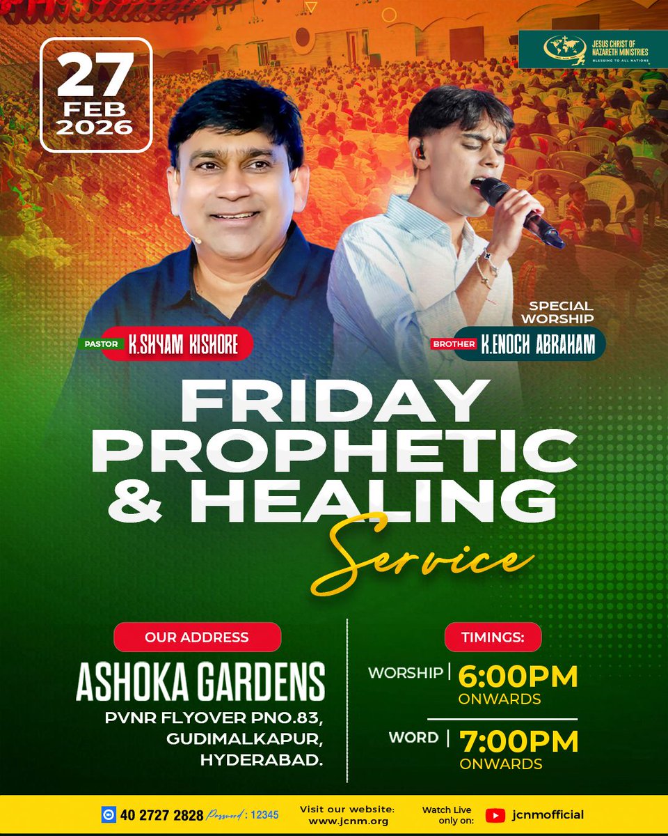 JCNMOfficial's tweet photo. #JCNM #FridayService #PastorShyamKishore #EnochAbraham https://t.co/rLYxg5nsBN