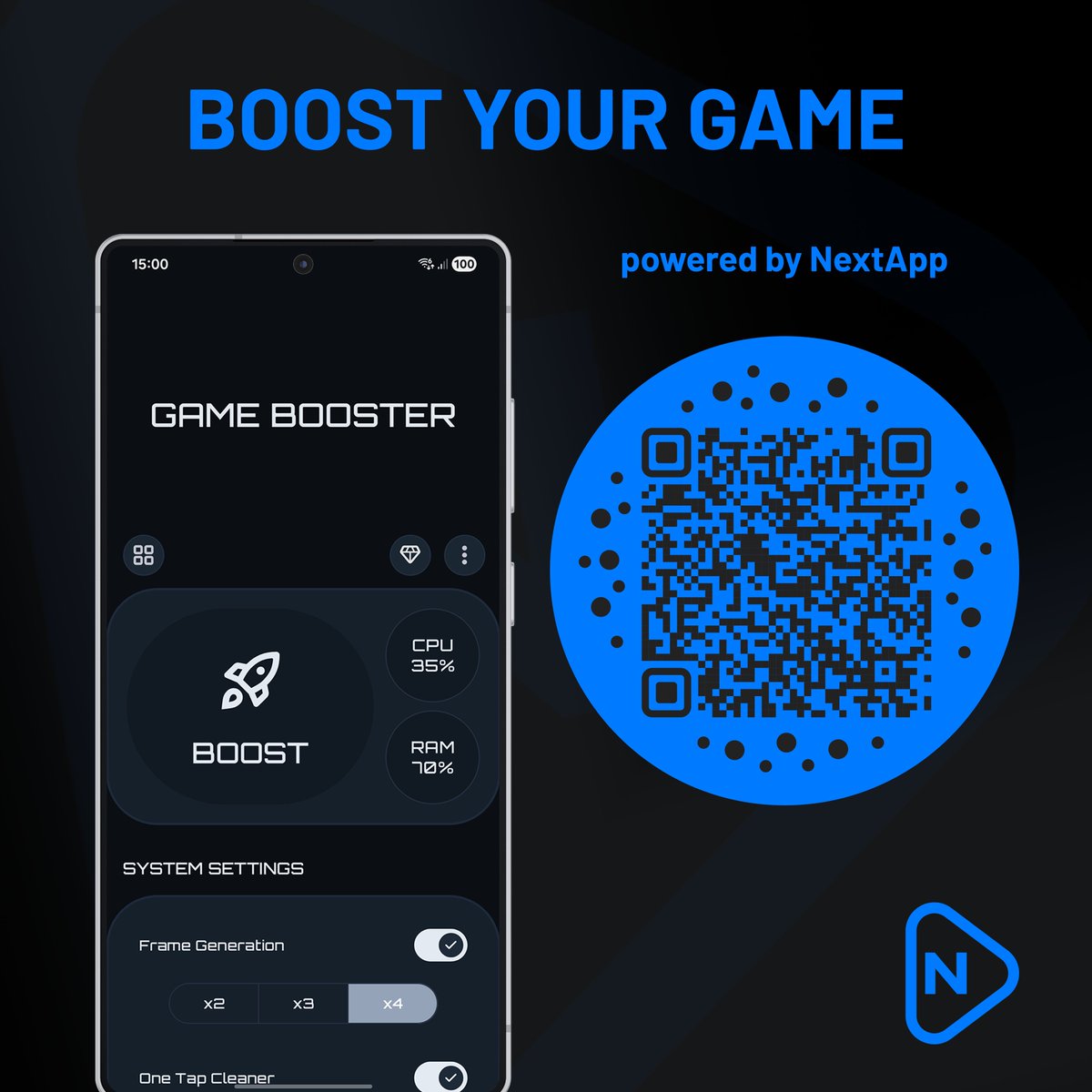 nexechco's tweet photo. Boost your game performance instantly.

Free up RAM, optimize CPU and enhance frame stability with one tap.

Play smoother. Play smarter.

#NextApp #AllInOneApp #Android https://t.co/zpZofRhIHs