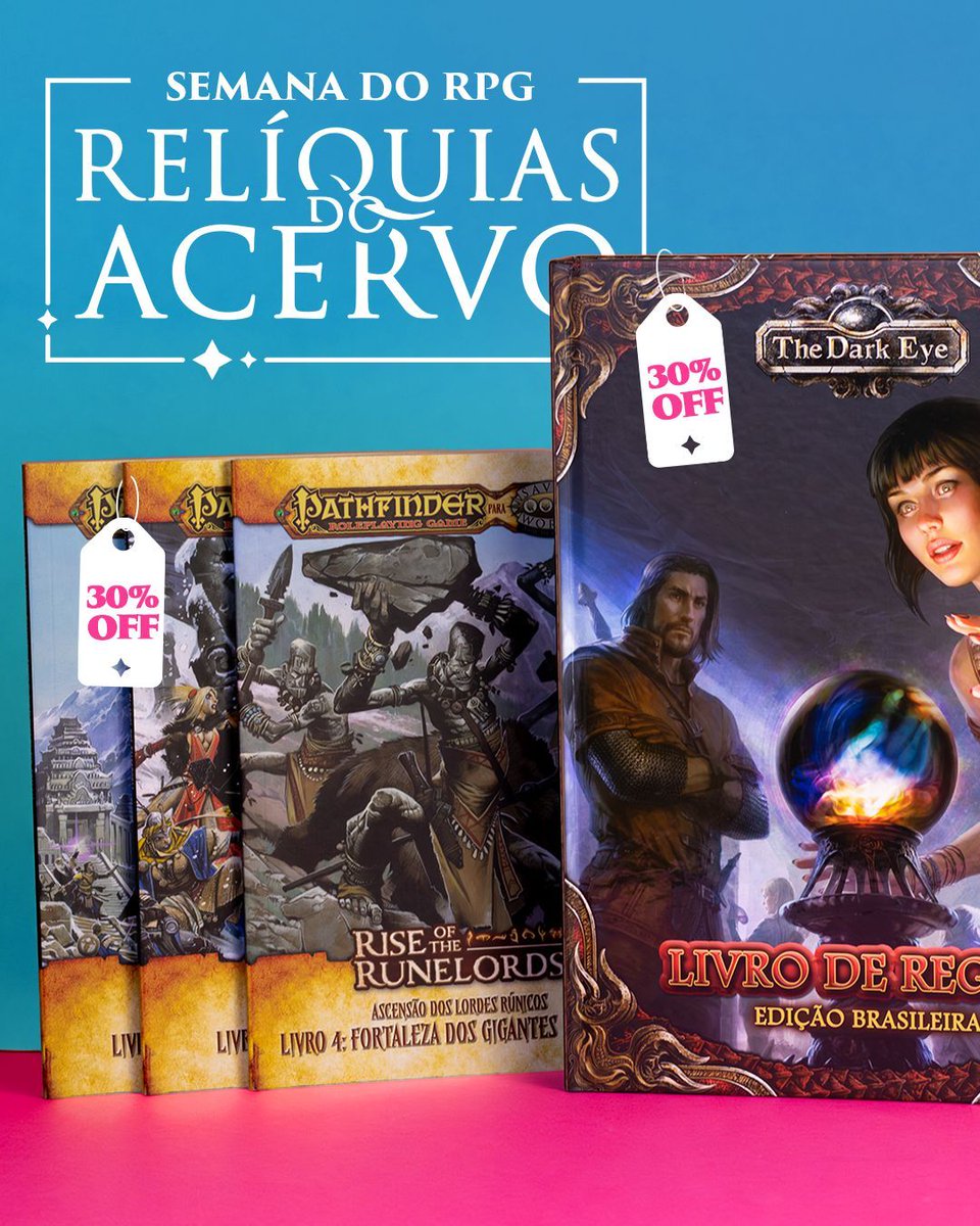 jamboeditora's tweet photo. ACERVO #RETROPUNK COM ATÉ 30% DE DESCONTO 🤘💥
Comemore a Semana do RPG começando uma nova campanha!
Explore o universo fantástico de #TheDarkEye ou adapte seu sistema favorito e viva uma aventura solo com #Mythic 🎲
📅 Promo disponível até dia 03/03
Estes e outros RPGs te esperam em nosso site!
➡️ https://t.co/OE3Req5cEi