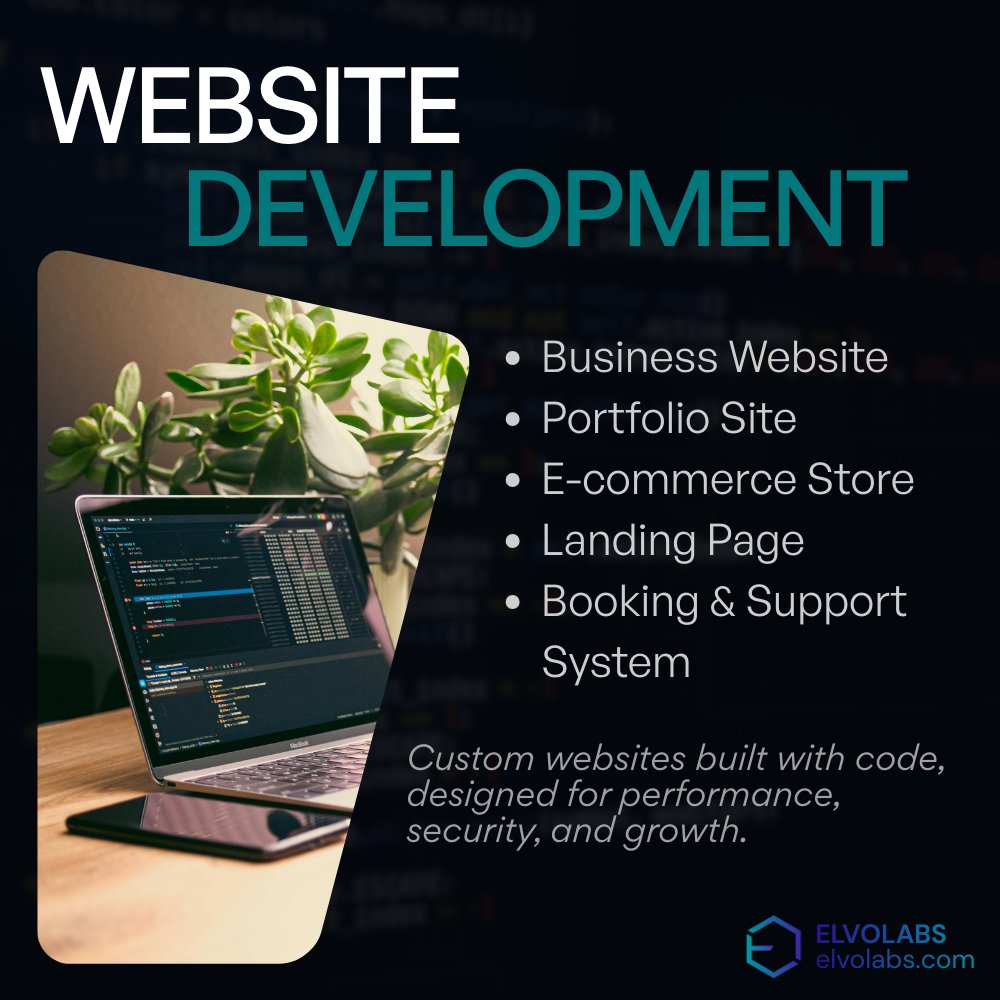 elvolabsX's tweet photo. Your website isn’t just a page. It’s infrastructure.

We build business websites, portfolio sites, ecommerce systems, landing pages, and booking solutions engineered with clean code, modern UI and performance in mind.

Check https://t.co/bFazBz8wv5 for more digital services. https://t.co/1YCFzHbtcw