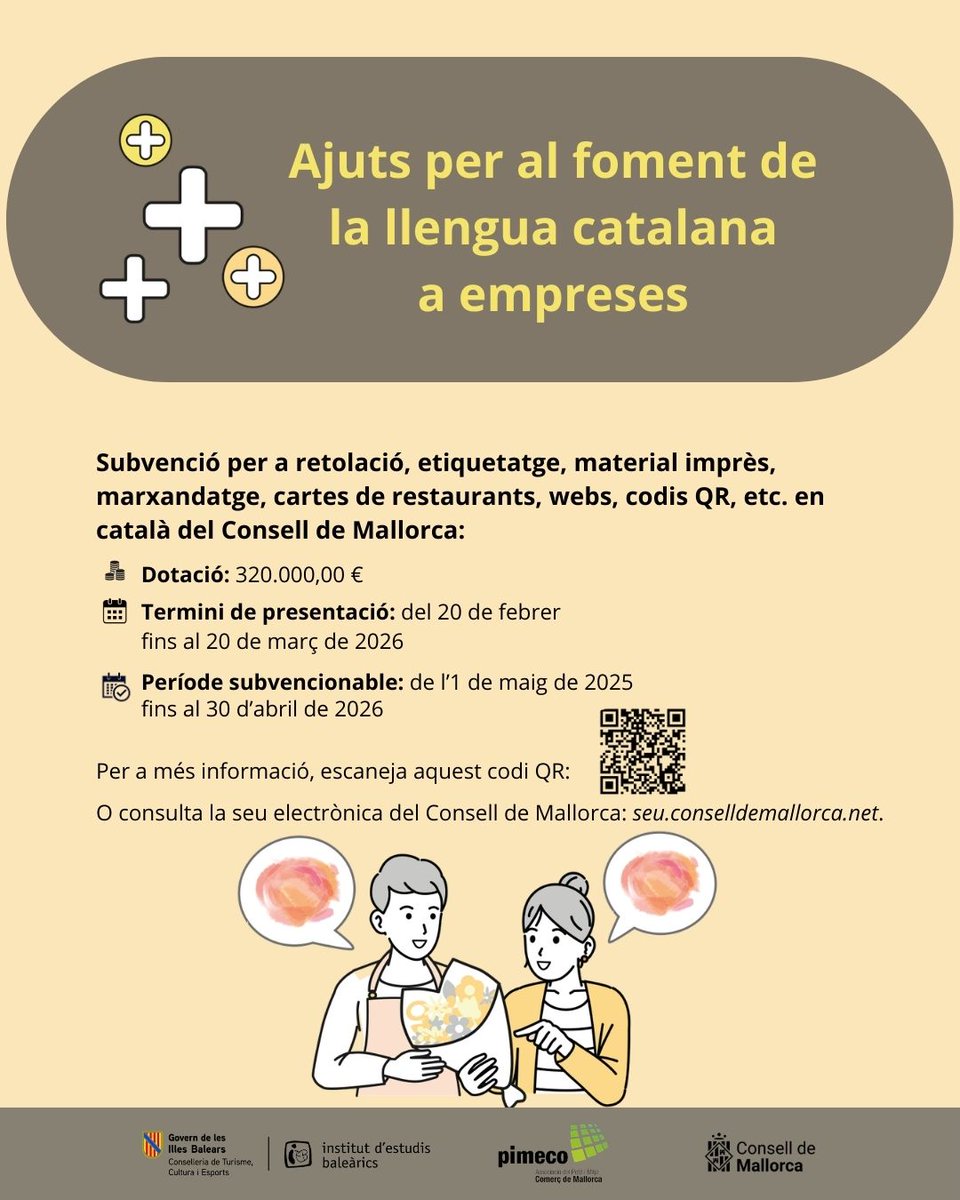 🗣️ Treballes en un comerç i vols poder atendre els teus clients en #català? Hem posat en marxa un curs de català inicial que t'interessa.

🏪 Tens un comerç o una empresa? <a href="/ConselldeMca/">Consell de Mallorca</a> convoca ajuts per fomentar el català a retolació, etiquetatge, webs, etc.

#llenguacatalana