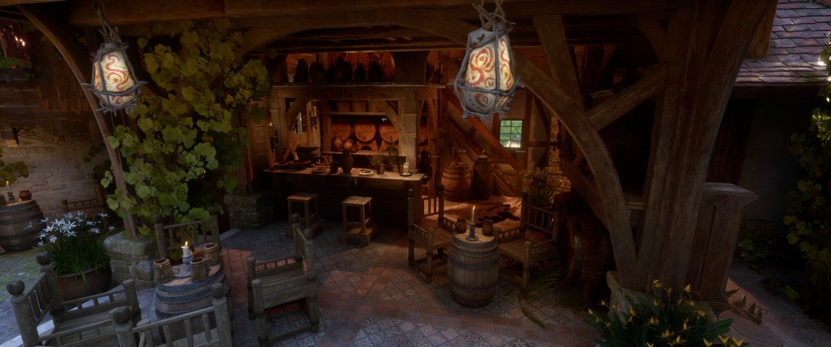 PlayPaxDei's tweet image. Creativity not only manifests in the buildings’ structure but also in the nicely decorated interiors.
Share your beautiful interiors in the comments; we’d love to see how you decorated your home!
#PaxDei #CommunityCreations #HomeDesign  #SandboxMMO #Building