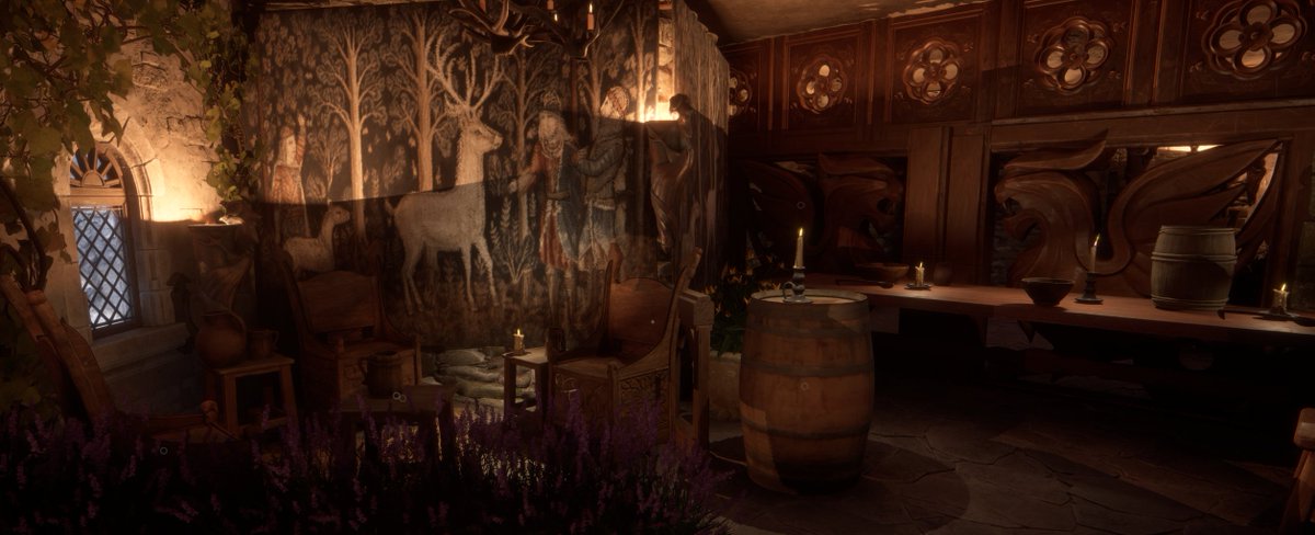 PlayPaxDei's tweet image. Creativity not only manifests in the buildings’ structure but also in the nicely decorated interiors.
Share your beautiful interiors in the comments; we’d love to see how you decorated your home!
#PaxDei #CommunityCreations #HomeDesign  #SandboxMMO #Building