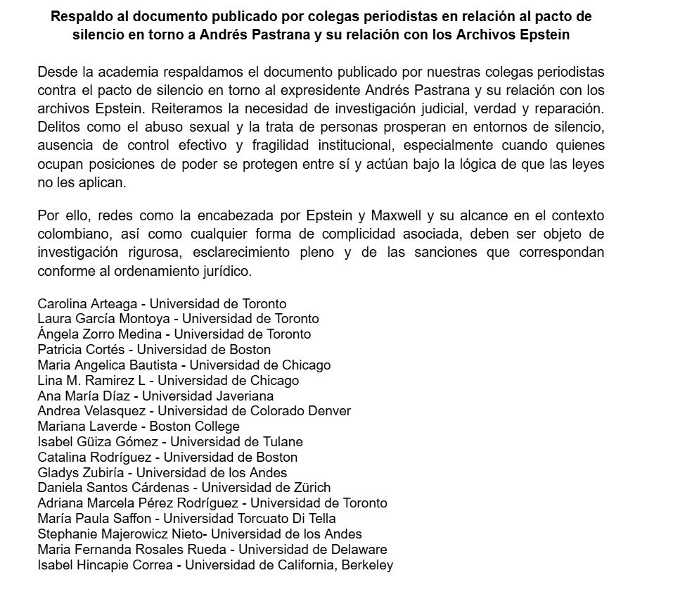 AngelaZorro's tweet photo. Desde la academia apoyamos el Manifiesto #NoAlPactoDeSilencio expresidente @AndresPastrana_ son solo 20 preguntas https://t.co/lxCfAsfVH1