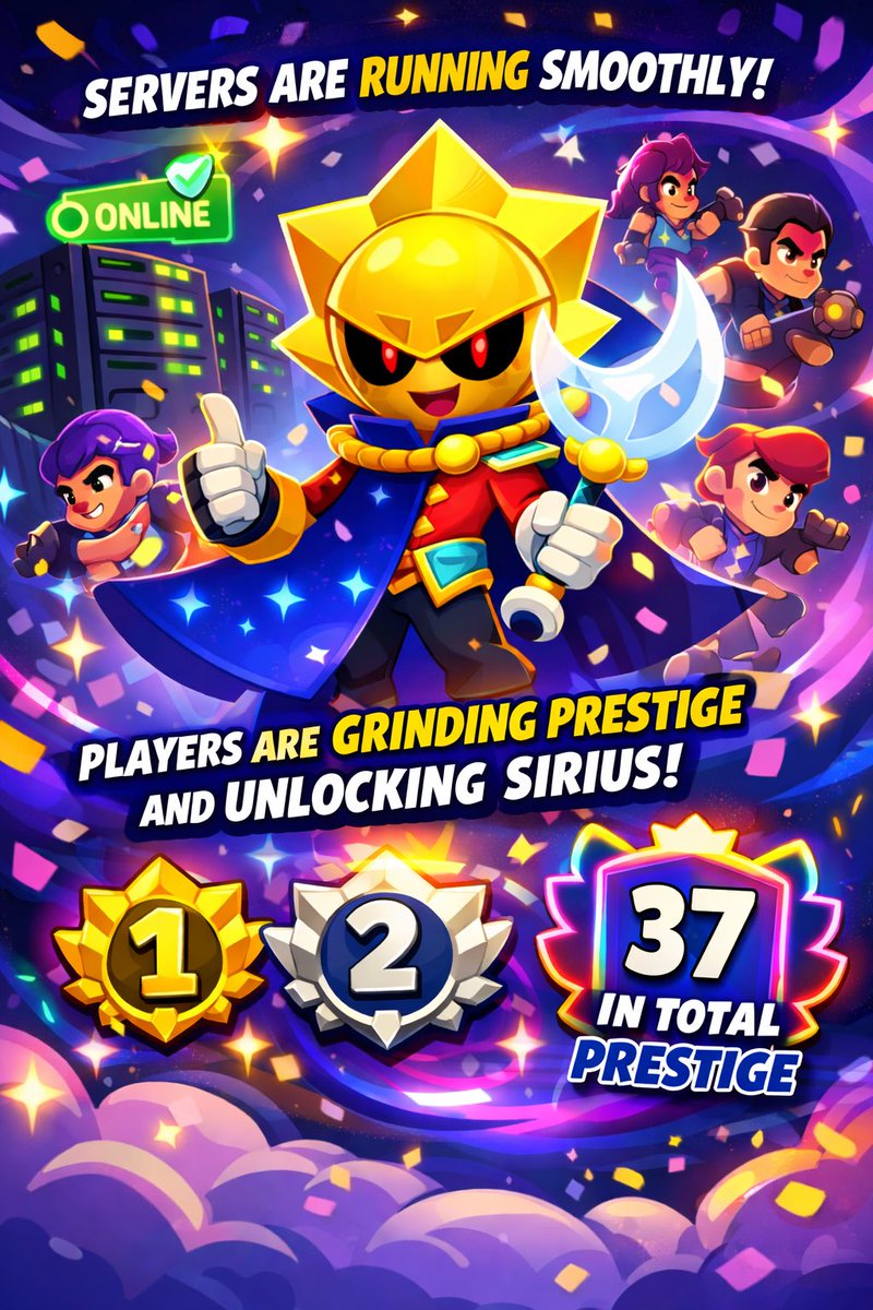 FC27MarketIntel's tweet photo. Sirius is live 🟢 Servers are working well for now, and players are already grinding Prestige to unlock him in Brawl Stars. 🌟

#BrawlStars #Supercell #Sirius #BrawlStarsNews #BrawlStarsUpdate #BrawlStarsCommunity #MobileGaming https://t.co/Cw37lHykov