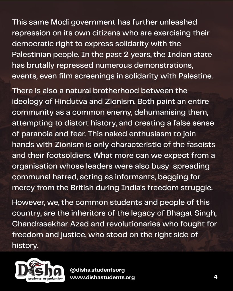 JoinDisha's tweet photo. Condemn Modi’s visit to the terrorist state of Israel!

Disha Students’ Organization strongly condemns Narendra Modi’s current visit to Israel in the midst of the ongoing genocide in Gaza... https://t.co/T2blS255dH