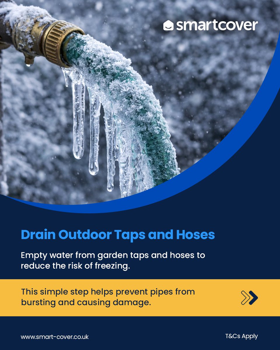smartcoveruk's tweet image. Frozen pipes can cause burst pipes and water damage ❄️
Take simple steps to help reduce the risk this winter.
Smart Cover’s Home Emergency Insurance may assist with certain plumbing emergencies, subject to T&amp;amp;Cs.

smart-cover.co.uk
#SmartCover #WinterReady #HomeEmergency