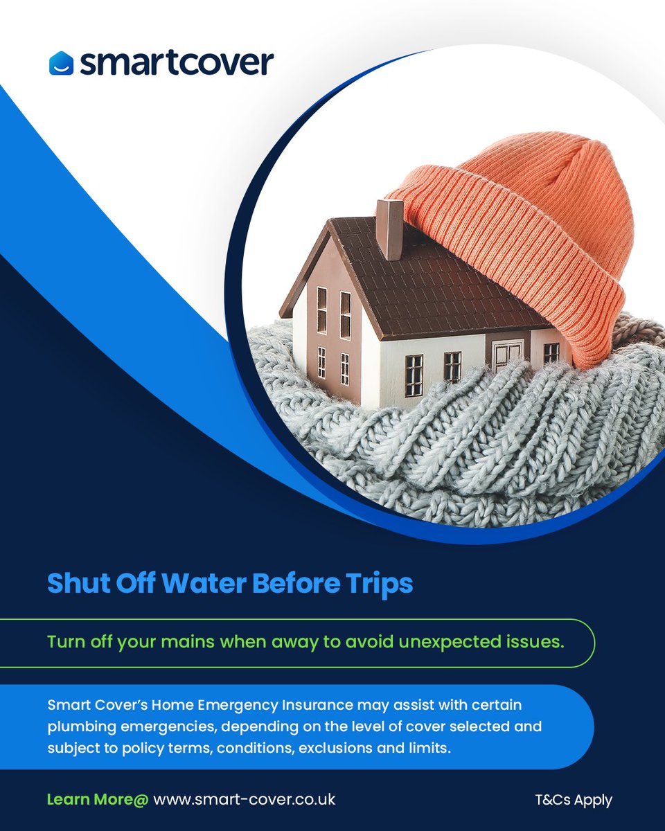 smartcoveruk's tweet image. Frozen pipes can cause burst pipes and water damage ❄️
Take simple steps to help reduce the risk this winter.
Smart Cover’s Home Emergency Insurance may assist with certain plumbing emergencies, subject to T&amp;amp;Cs.

smart-cover.co.uk
#SmartCover #WinterReady #HomeEmergency