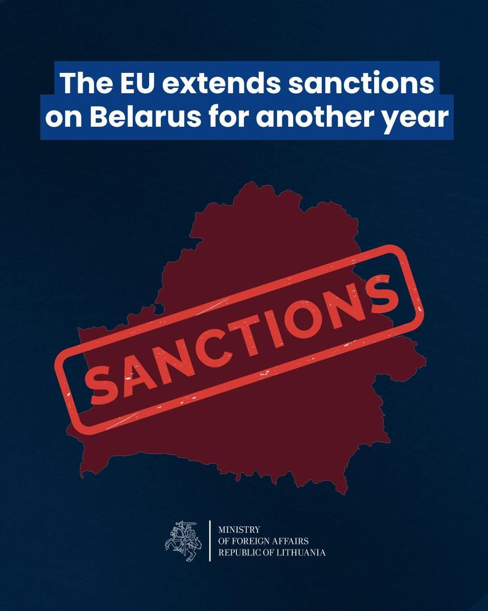The #EU stands united on Belarus - today, the <a href="/EUCouncil/">EU Council</a> extended sanctions against Belarus for another year as Aliaksandr Lukashenka’s regime continues internal repression and detentions of Belarusian and foreign citizens on absurd grounds, launches hybrid attacks on the EU