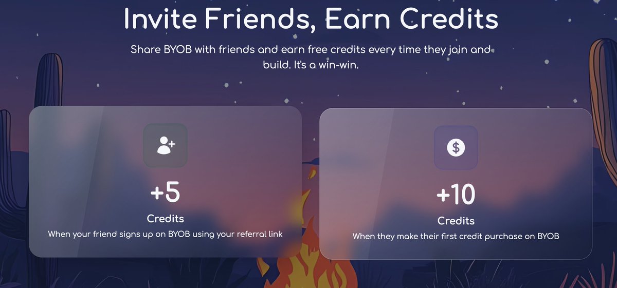 che4os's tweet photo. only place to vibe code or hardcode full stack applications on the web, now with a referral program that can keep you going forever.

BYOB | Build Your Own Buzz, check it out at https://t.co/ydg2uBtHvc
invite friends and earn credits, you can keep building forever this way.