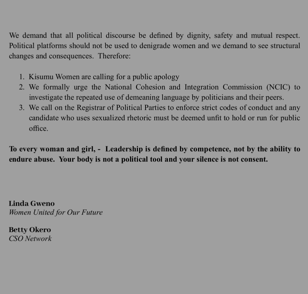 Sexualized political insults are not jokes they silence women, normalize violence, and weaken democracy, we demand accountability, dignity, and respect in political discourse.
Leadership is competence not abuse.
#EndSexistPolitics #DignityInPolitics
